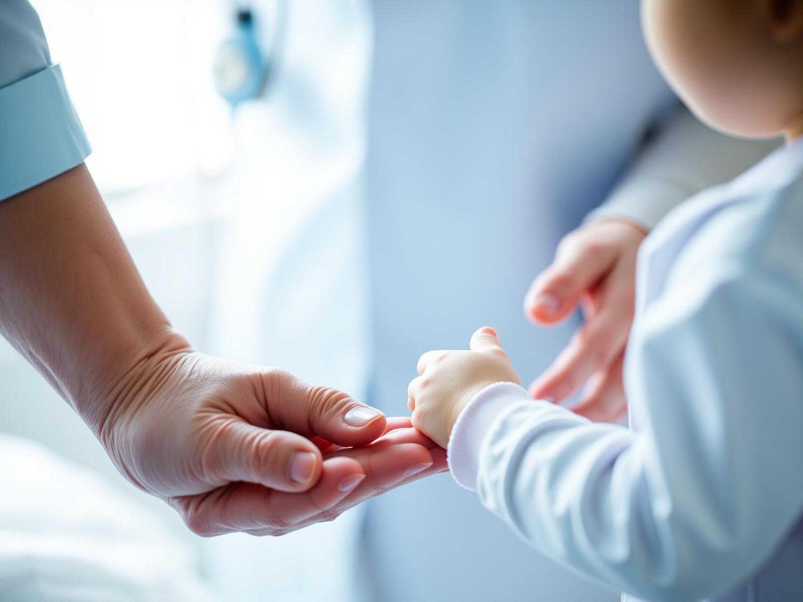 Paediatric care — clinician holding a child's hand